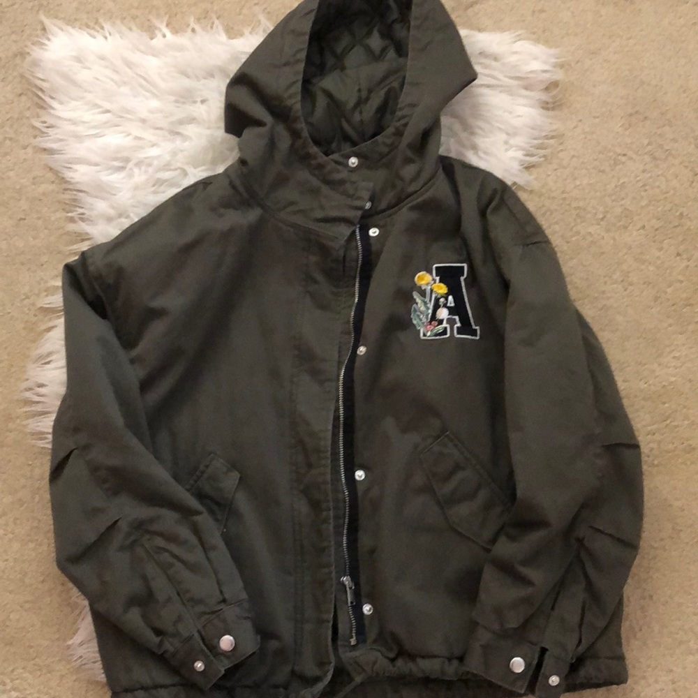 H&M, army green jacket with embroidered ‘A’